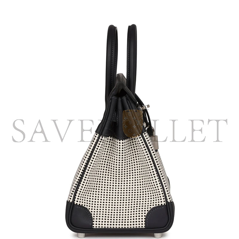 HERMÈS MASTER QUADRILLE BIRKIN 25 BLACK SWIFT AND ECRU TOILE PALLADIUM HARDWARE (25*20*13cm)